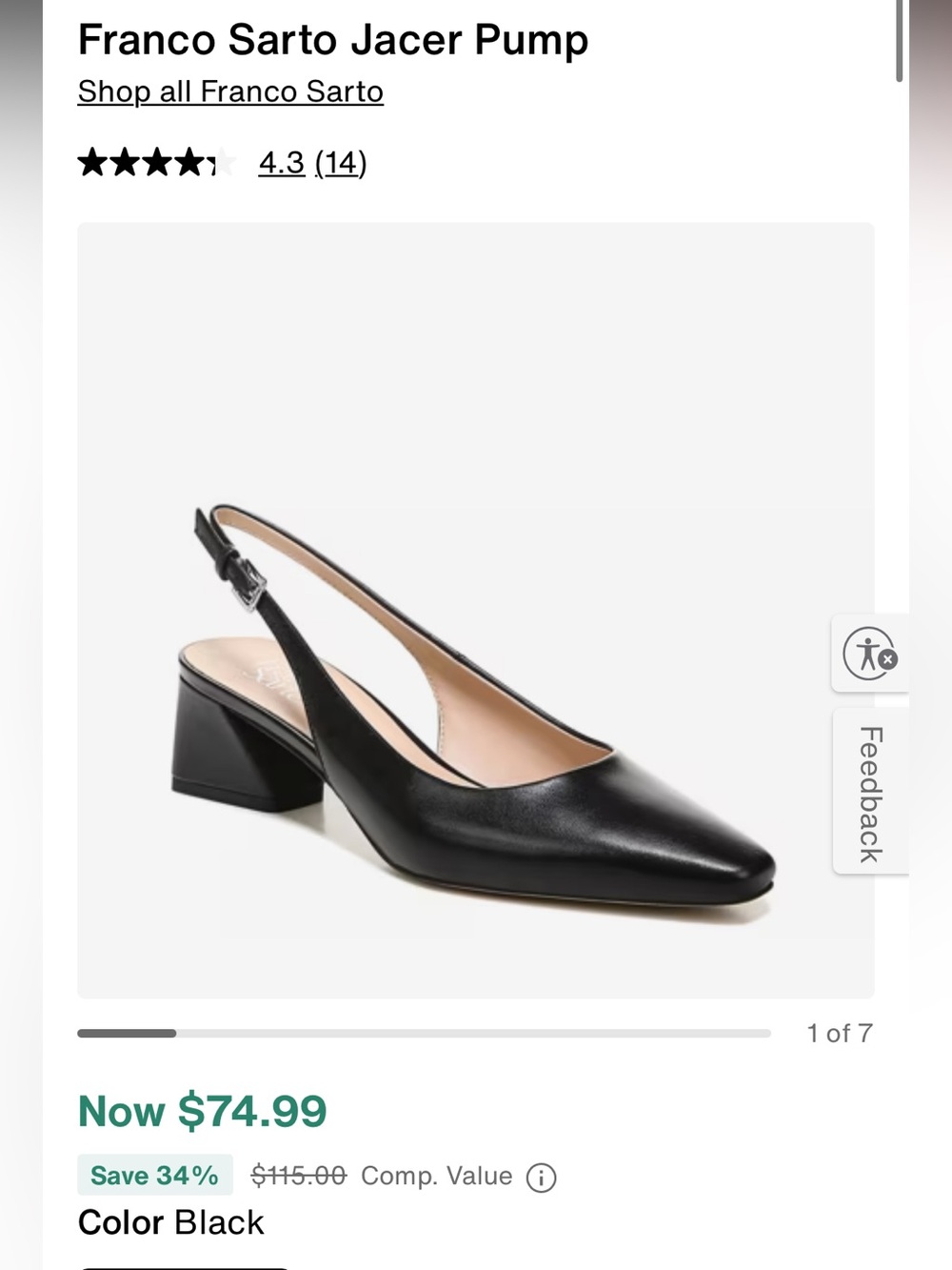 Franco Sarto Black Leather Slingback Block Heel